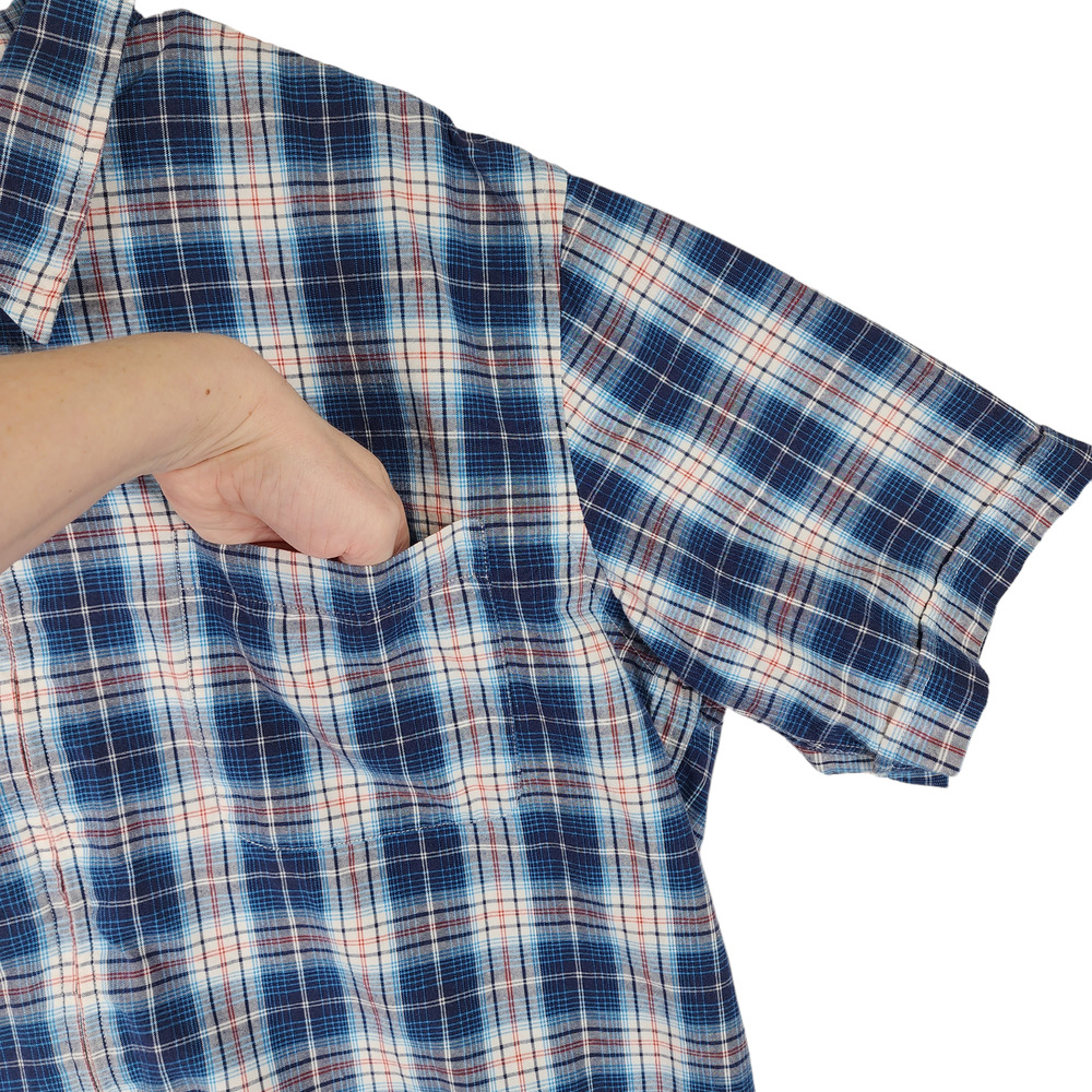 GAP Full Zip Shirt Jacket Shacket L Mens Plaid Blue White Red Cotton - Picture 5 of 13